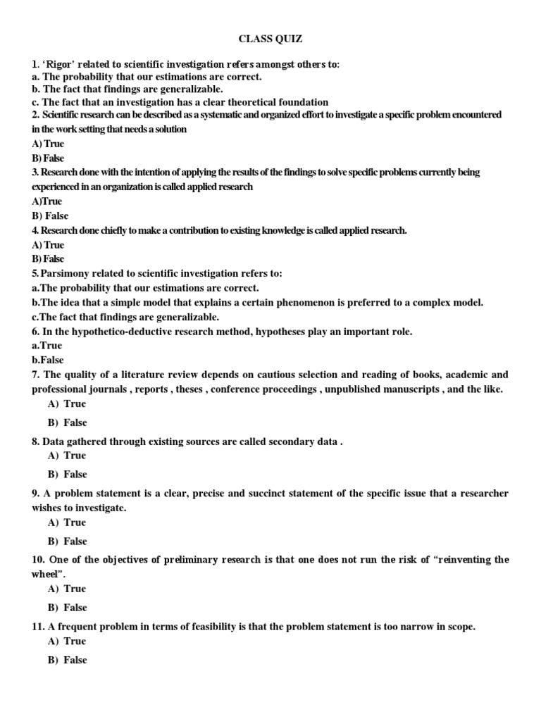 Quiz PDF Scientific Method Science