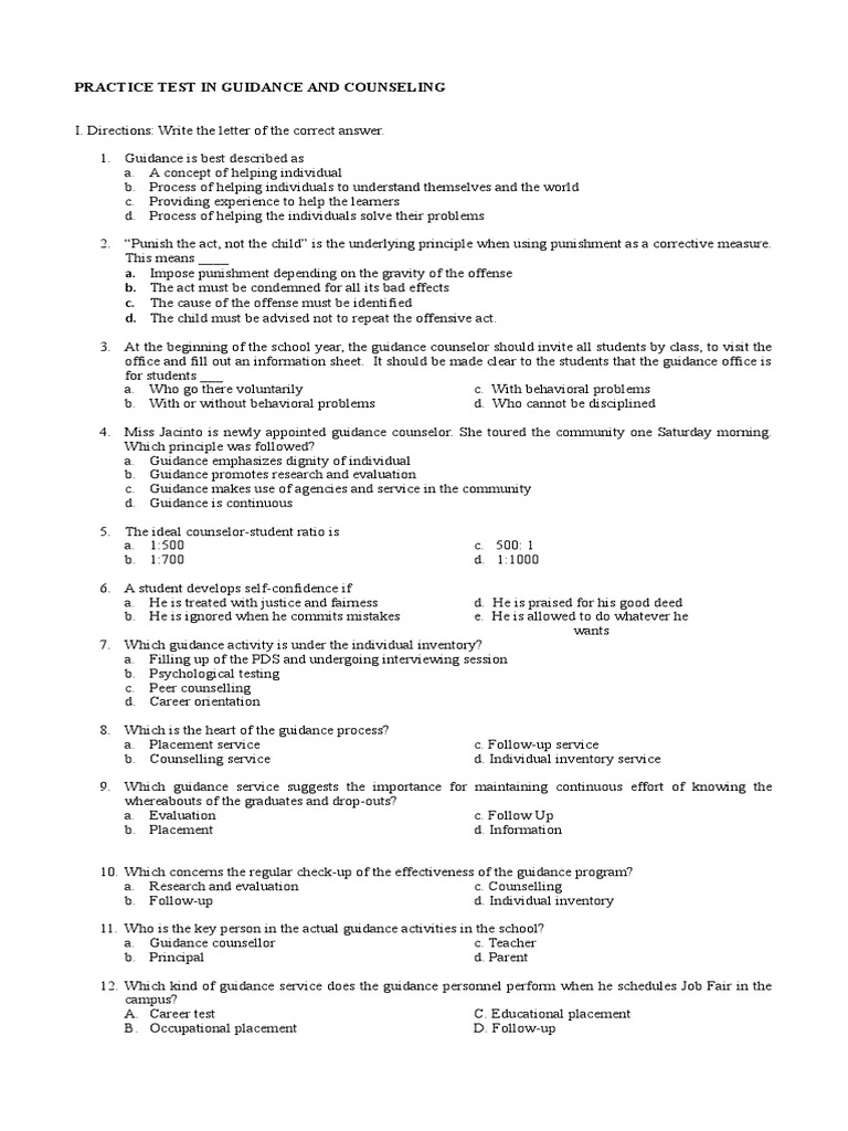 Practice Test | PDF | School Counselor | Test (Assessment)