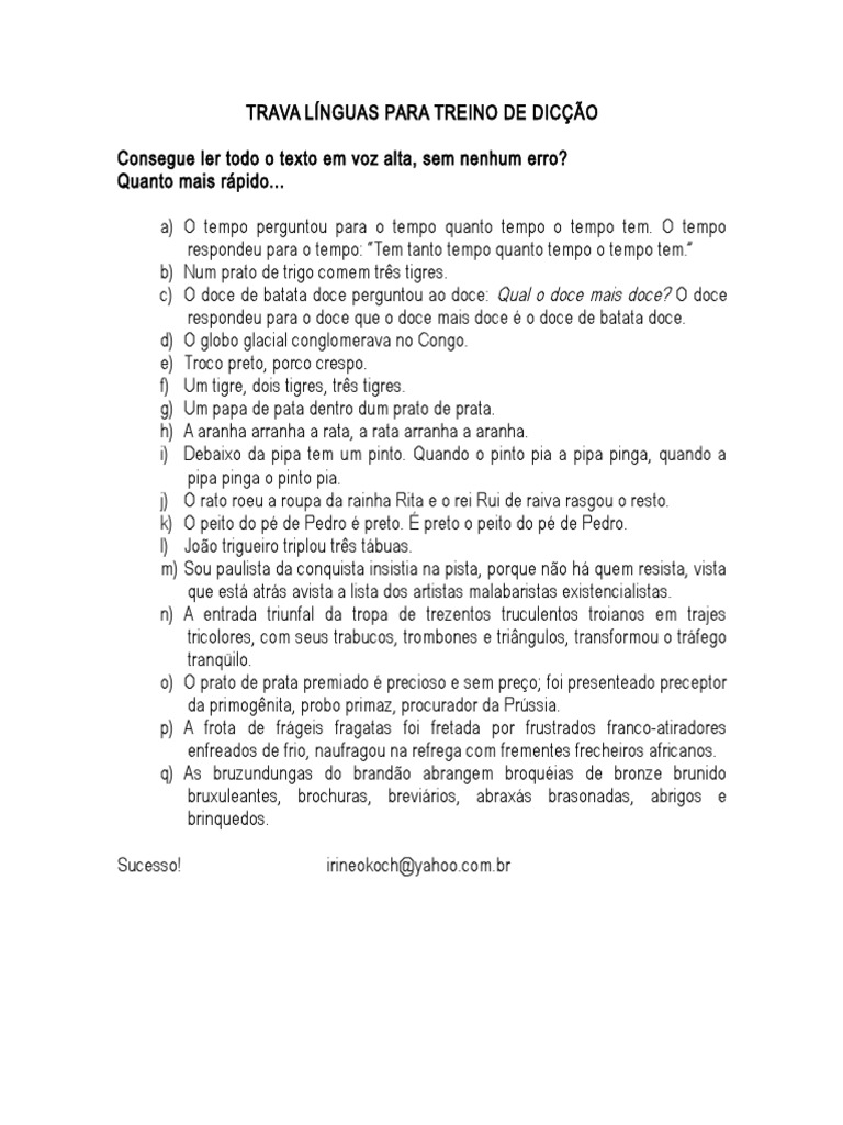 Trava-línguas para Treino de Dicção | PDF