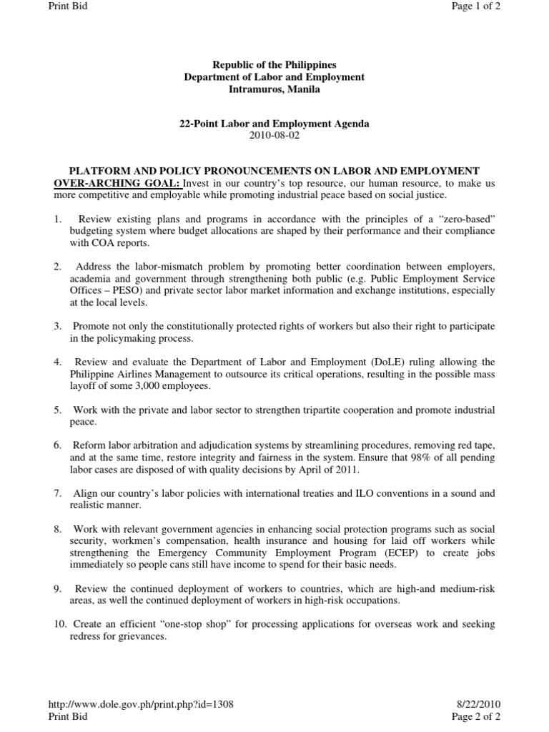Department of Labor and Employment 22Point Labor and Employment