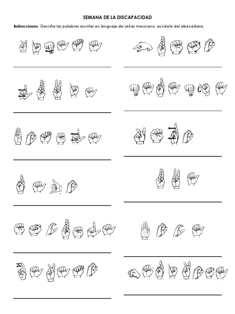 Palabras En Lenguaje De Señas Para Imprimir