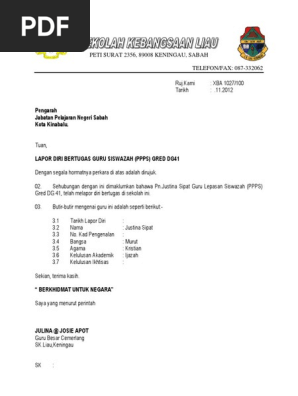 Surat Lapor Diri Bertugas Pdf