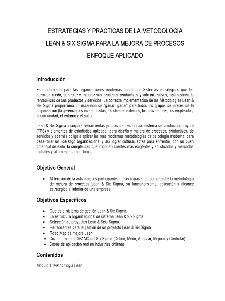 Mejora de Procesos con Lean y Six Sigma | PDF | Six Sigma | Liderazgo