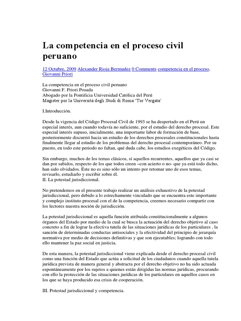 Competencia en el Proceso Civil Peruano | PDF | Jurisdicción | Ley procesal