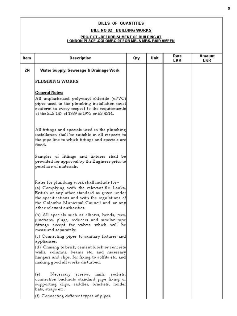 Plumbing BOQ Final | PDF | Plumbing | Pipe (Fluid Conveyance)