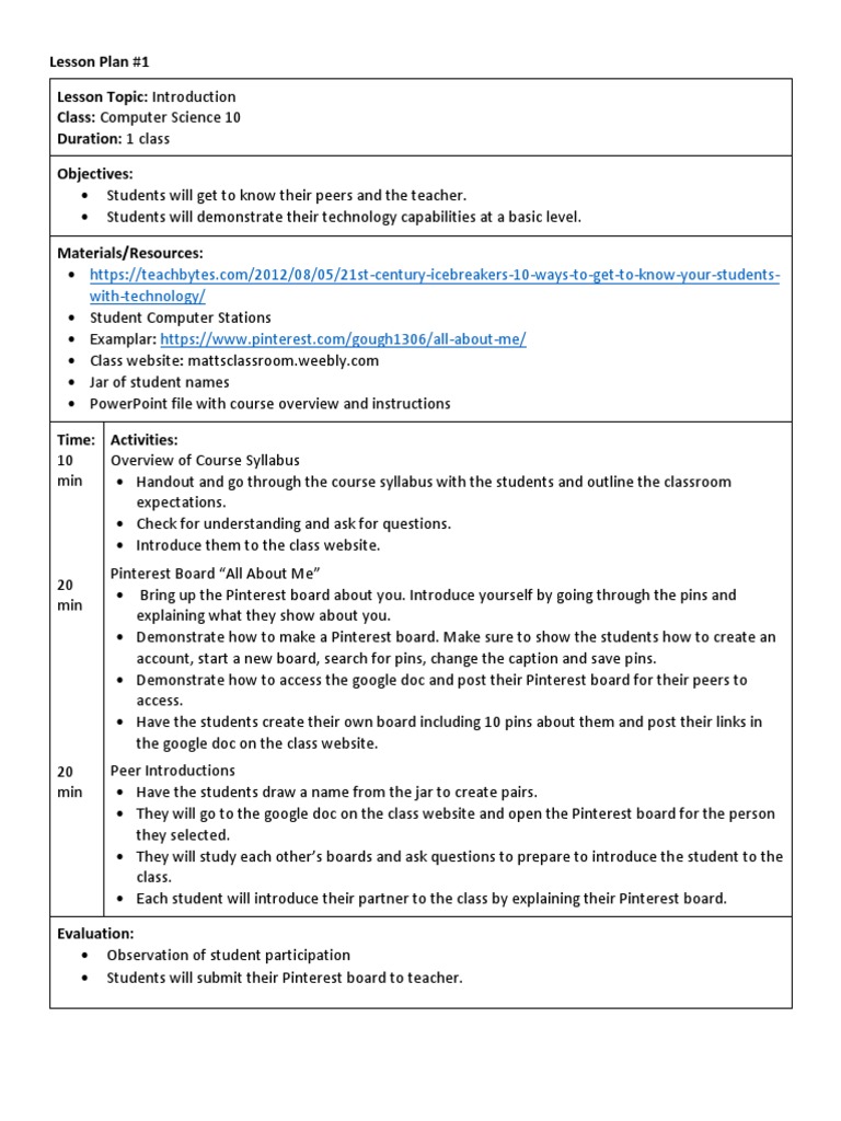 Computer Science Lesson Plans for Grade 10 | PDF | Computer Program ...