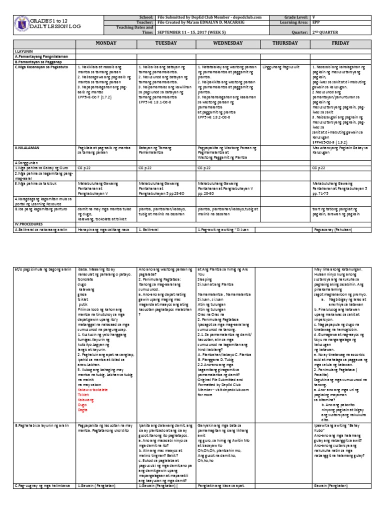 DLL - Epp 5 - Q2 - W5 | PDF