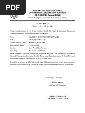 Surat Tugas Guru Mngikuti Kegiatan Pelatihan