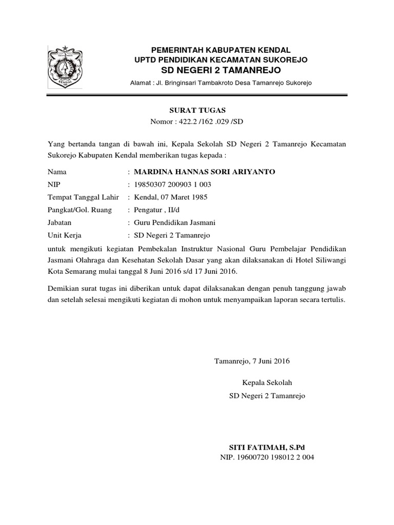 Surat Tugas Guru Mngikuti Kegiatan Pelatihan Pdf