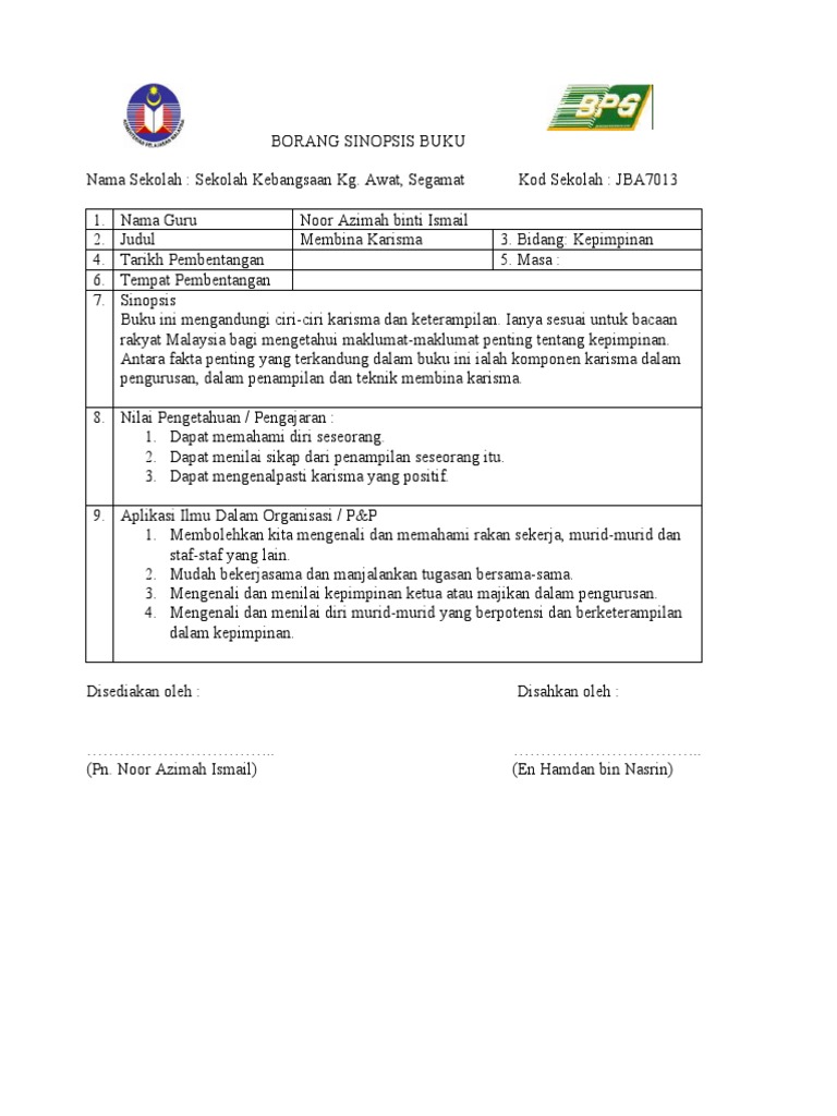Borang Sinopsis Buku Pdf