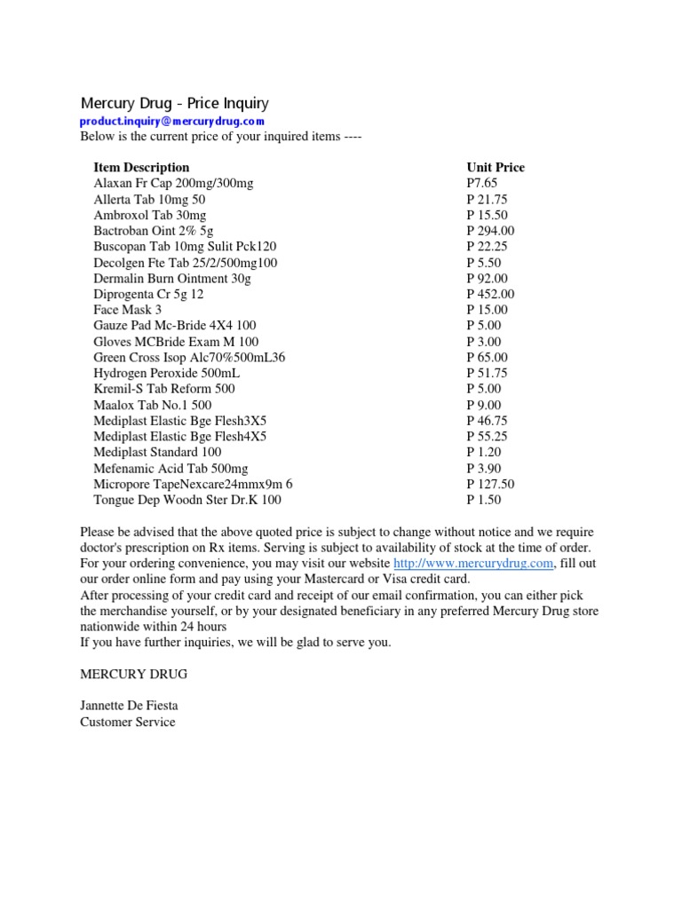 Mercury Drug Price List 2023 | PDF | Payments