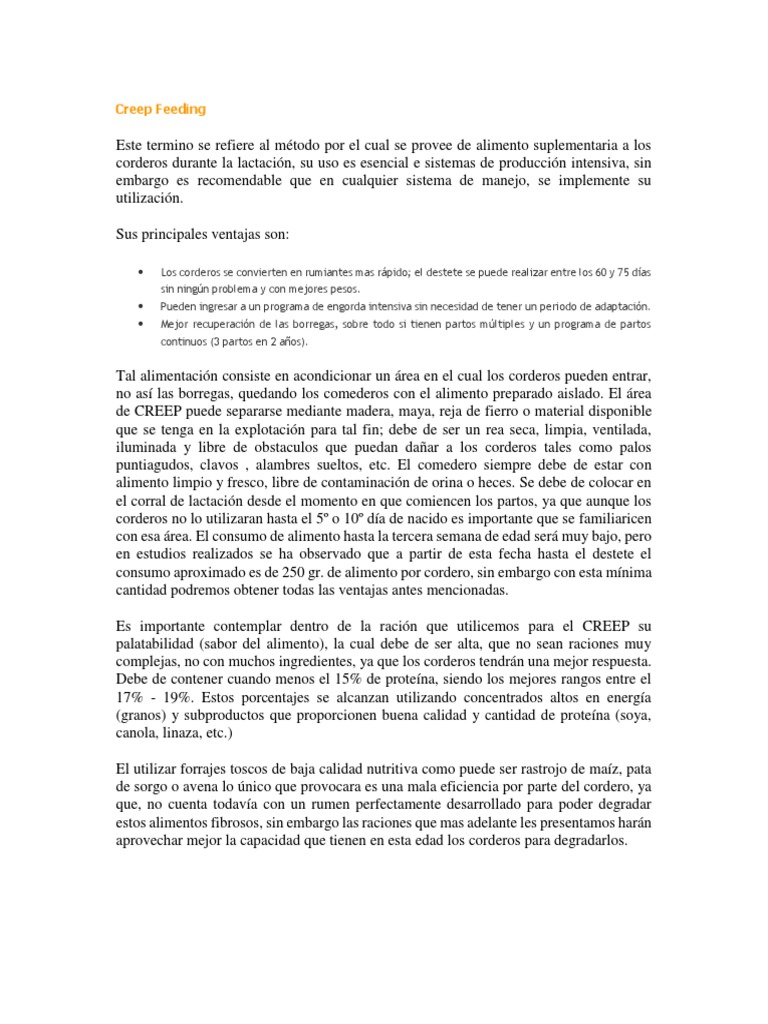 Creep Feeding para Corderos: Guía Práctica | PDF | Oveja | Alimentos