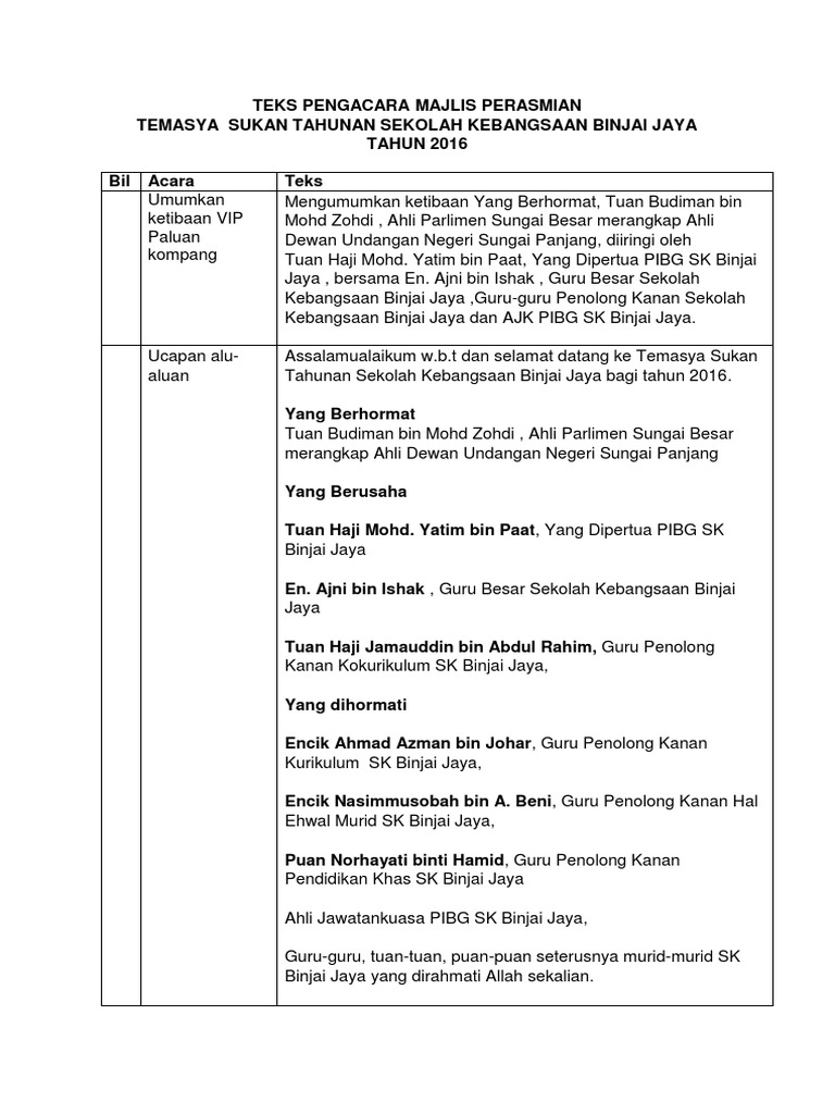 Teks Pengacara Majlis Perasmian Penutup Kejohanan Temasya Sukan Pdf