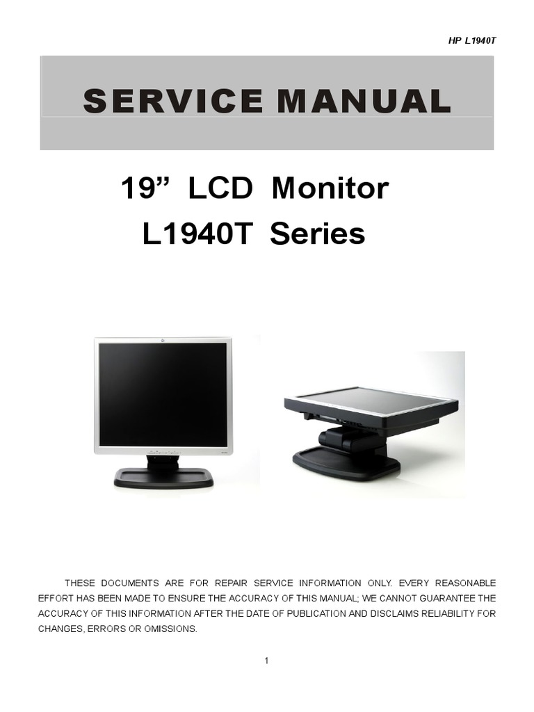 HP TFT-LCD Color Monitor L1940T Service Manual | Computer Engineering