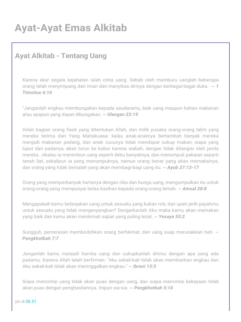 Ayat Ayat Emas Alkitab Ayat Alkitab Tentang Uang Pdf