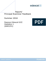 Examiners' Report/ Principal Examiner Feedback Summer 2016: Pearson Edexcel GCE Statistics 1 (6683/01)