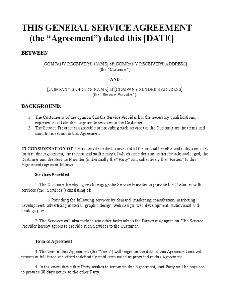 General Service Agreement Sample | PDF | Mediation | Arbitration