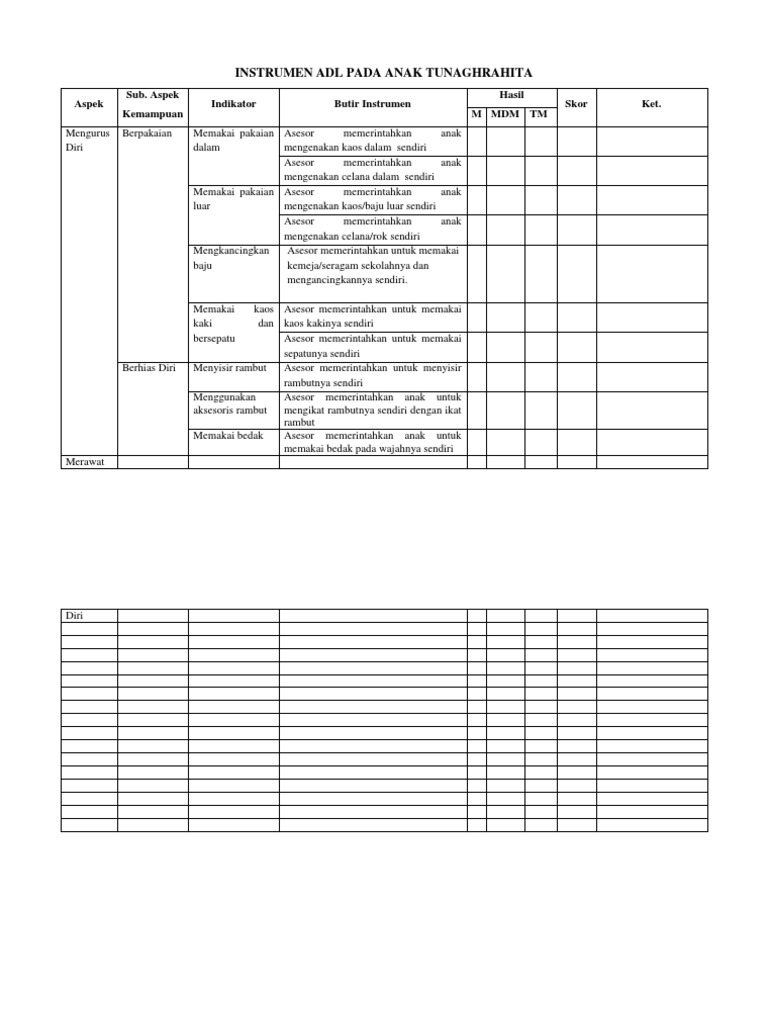 Instrumen ADL untuk Anak Tunagrahita | PDF