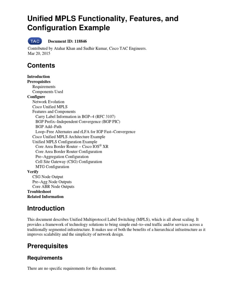 Unified Mpls Functionality, Features, And Configuration Example – CTTP
