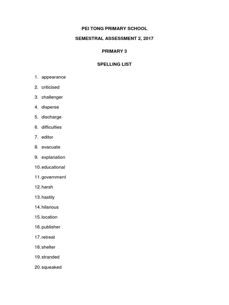p3 Spelling List Sa2 | PDF | Travel | Science & Mathematics