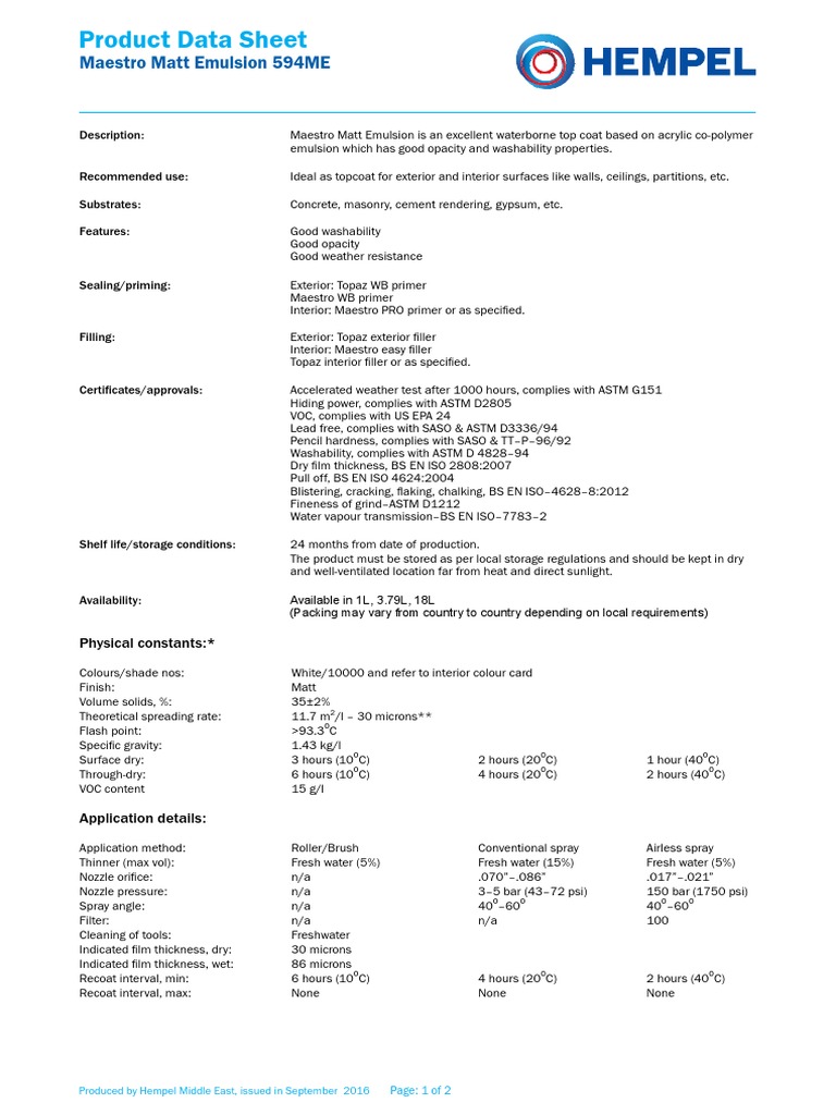 Pds Maestro Matt Emulsion 594me En-Gb | PDF | Paint | Engineering Tolerance