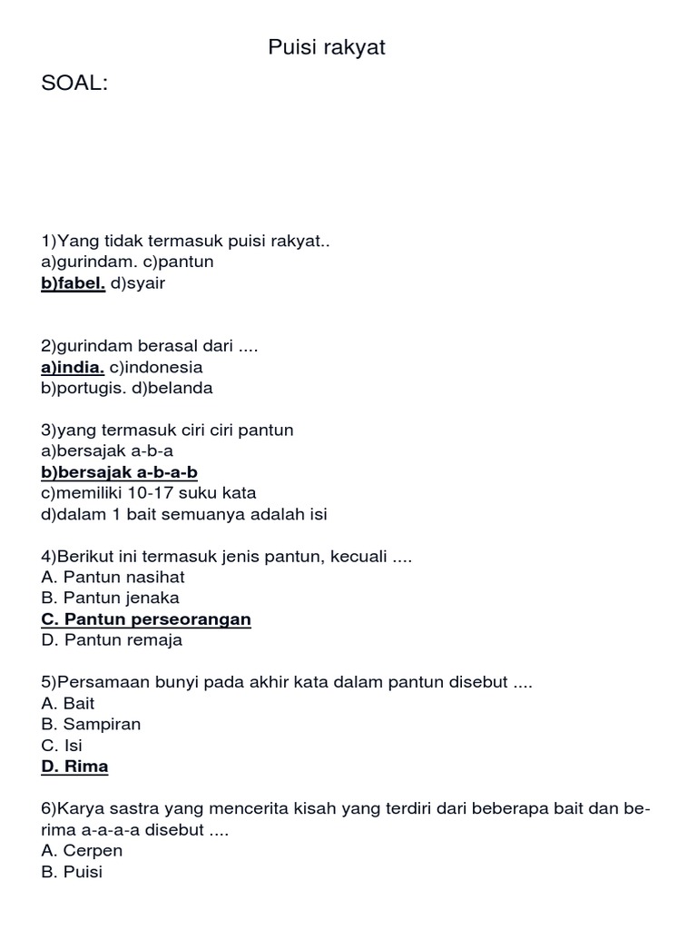 Contoh Soal Dan Materi Pelajaran 3 Contoh Pantun Fabel