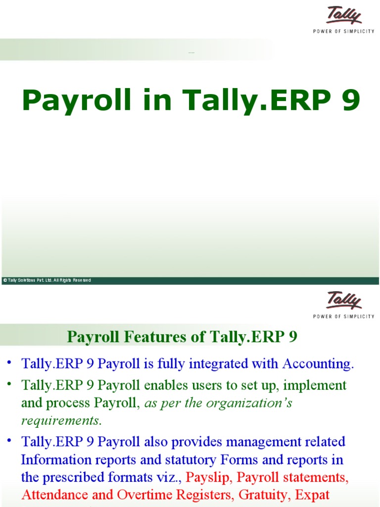 Payroll in Tally - ERP 9: © Tally Solutions Pvt. Ltd. All Rights ...