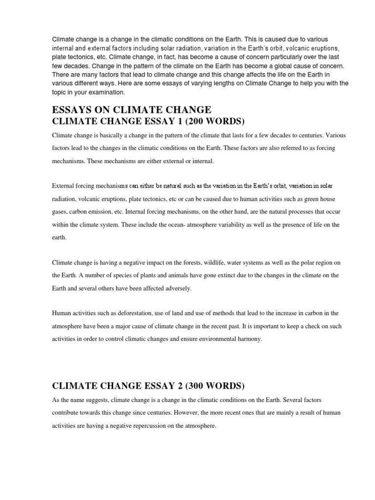outline essay about climate change