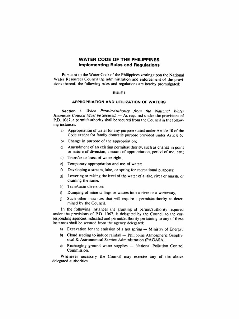 Water Code of The Philippines IRR | PDF