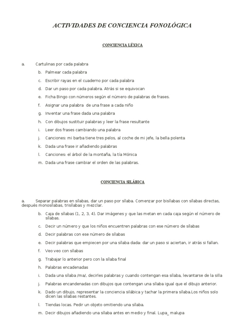 Actividades de Conciencia Fonológica | PDF | Sílaba | Fonología