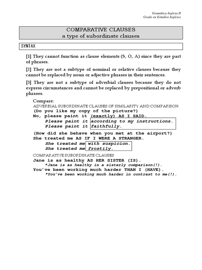 10. Comparative Clauses | Clause | Adverb
