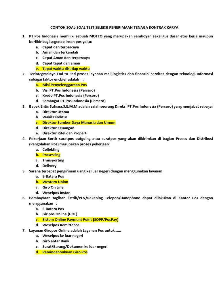 Contoh Soal Ujian Pos Docx 1