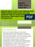 ANALISIS BREAK-EVEN POINT SEBAGAI ALAT PERENCANAAN PENJUALAN DAN LABA TERHADAP UMKM DI PALANGKARAYA (Studi Pada UMKM Keripik Kelakai Imur Palangkaraya)