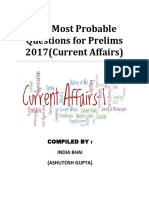 100 Most Probable Questions for Prelims 2017(Current Affairs)