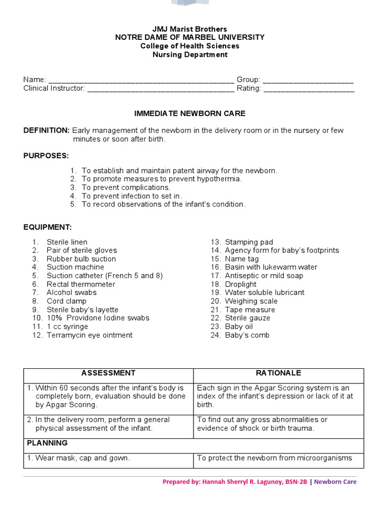 Newborn Care Checklist PDF Medical Specialties Health Sciences