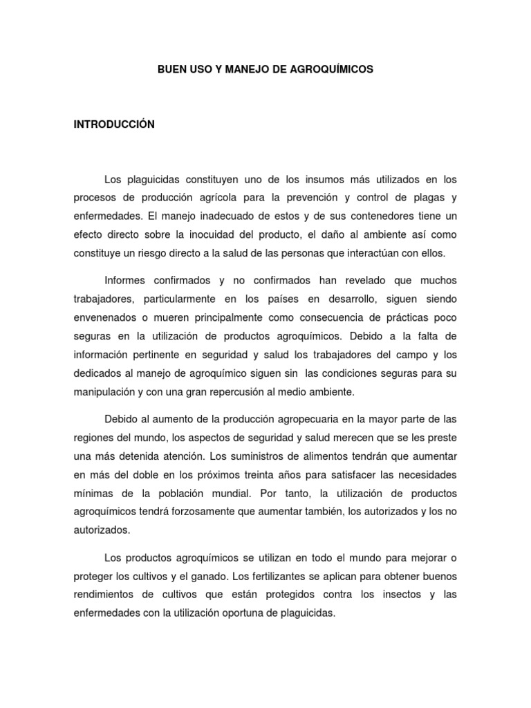 Buen Uso Y Manejo De Agroquímicos Pdf Pesticida La Contaminación