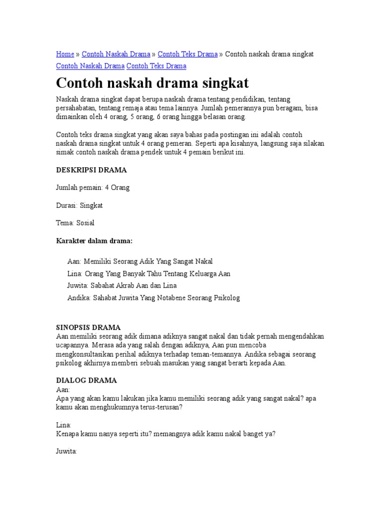 Contoh Teks Drama Singkat Untuk 4 Orang - Berbagi Teks Penting