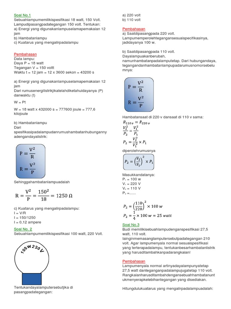 Soal Fisika Energi Dan Daya Listrik Kelas 9 (Kunci Jawaban)