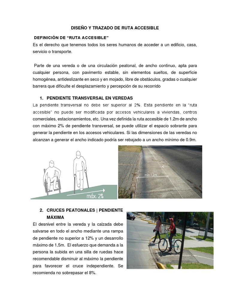 Diseño de Rutas Peatonales Accesibles | PDF | Peatonal | La carretera