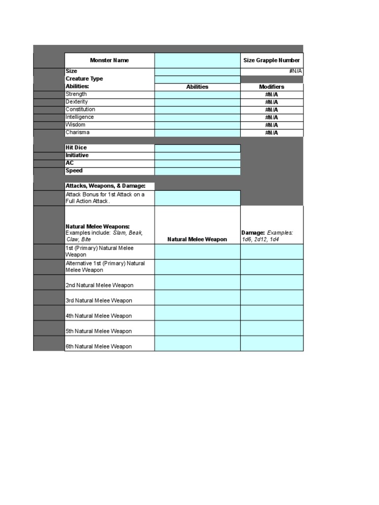 Monster Template PDF Tools Military Science