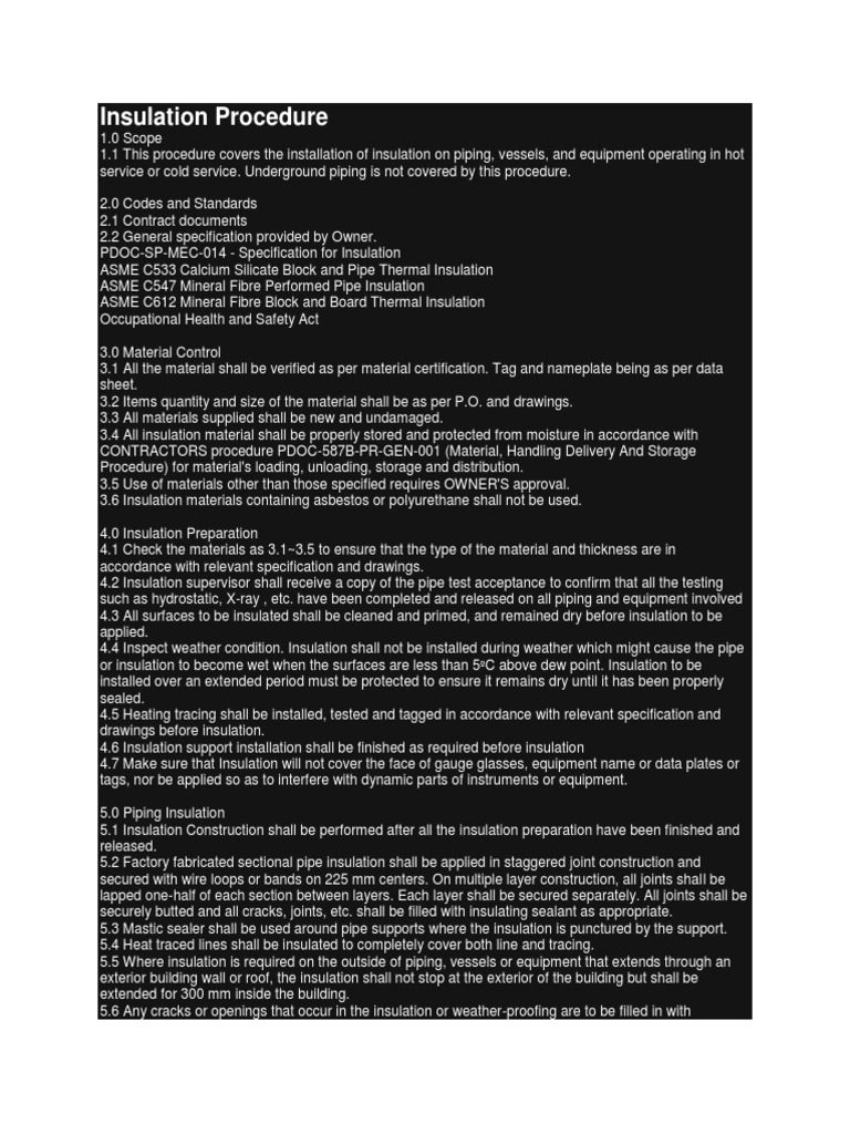 Insulation Procedure | PDF | Insulator (Electricity) | Pipe (Fluid ...