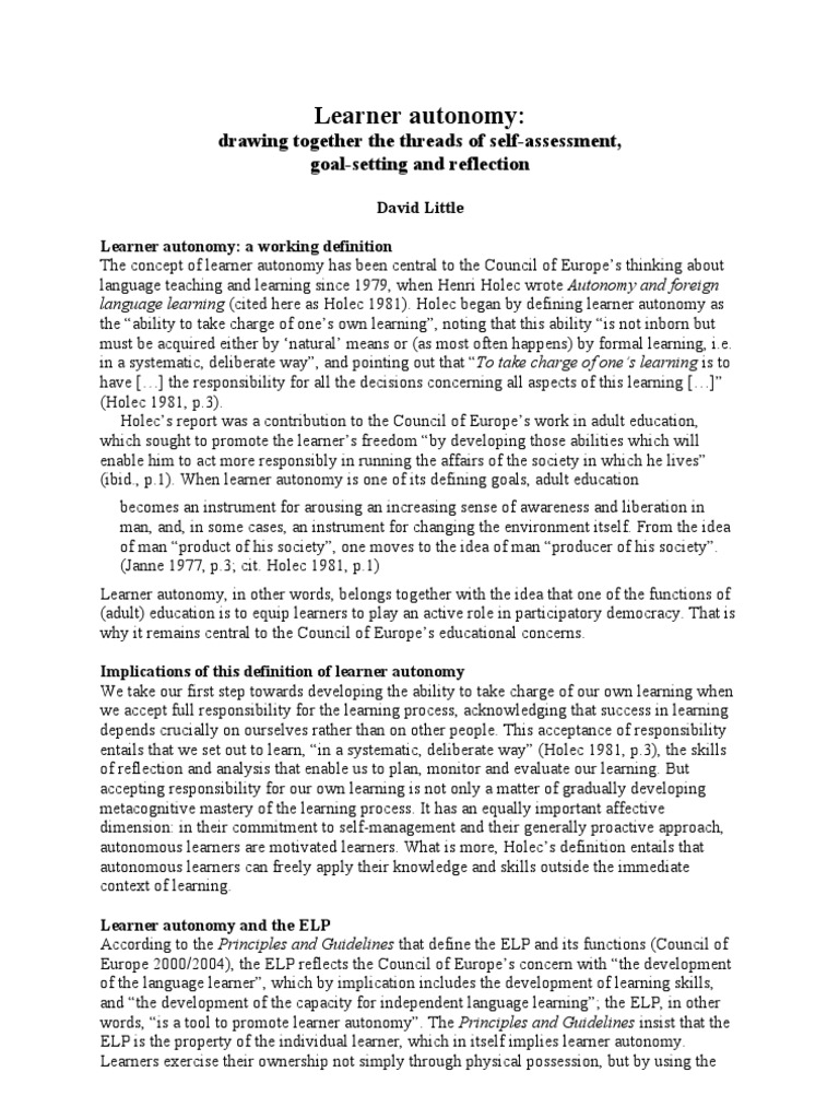 Learner Autonomy | PDF | Autonomy | Metacognition