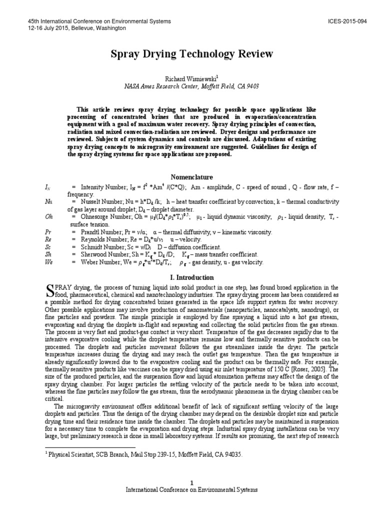 Spray Drying Technology for Space Applications | PDF | Drop (Liquid) | Fog