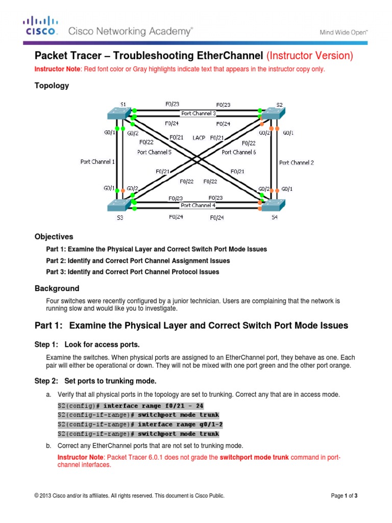 3.2.2.3 Packet Tracer - Troubleshooting EtherChannel Instructions - IG ...