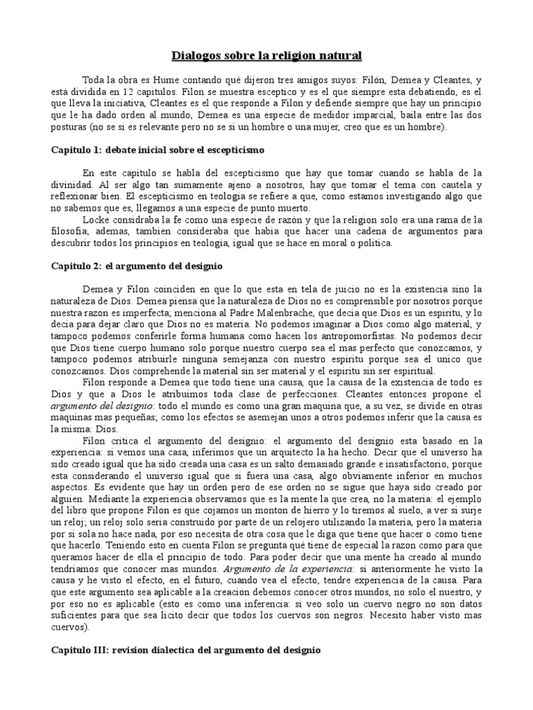 Dialogos Sobre La Religion Natural Hume PDF Existencia Filosofía