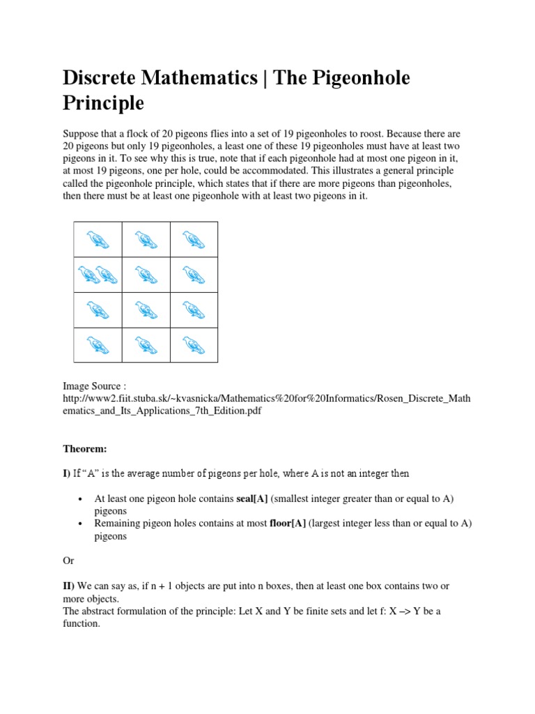 Pigeonhole Principle | PDF | Discrete Mathematics | Mathematical Analysis