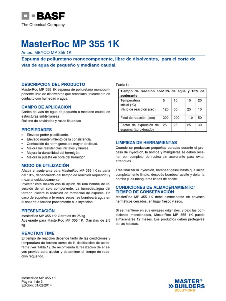 MasterRoc MP 355 1K: Espuma Poliuretano | PDF | Poliuretano | Agua