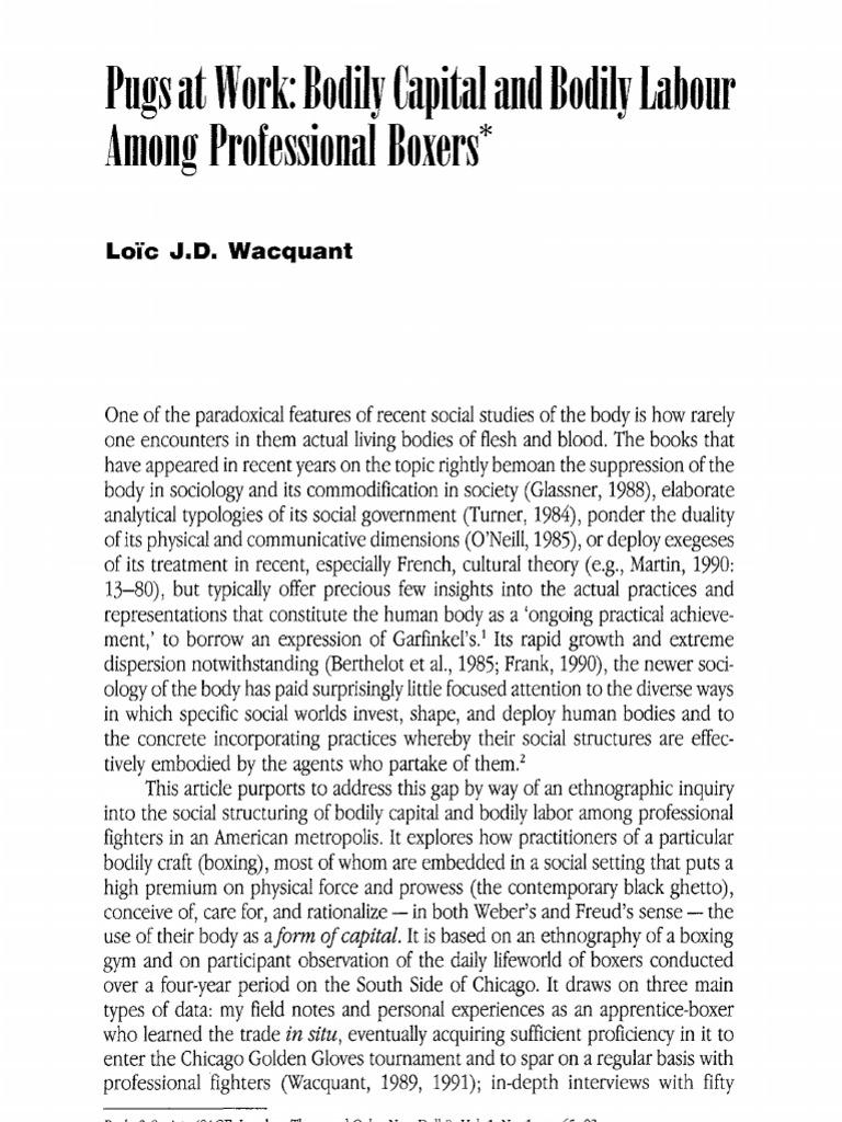 Body & Society. L. Wacquant. 'Pugs at Work Bodily Capital and Bodily