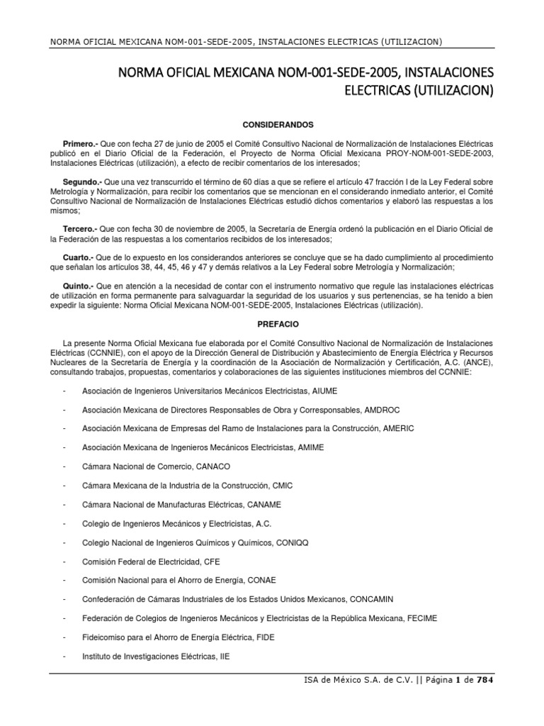 Nom 001 Sede 2005 | PDF | Corriente eléctrica | Electricidad