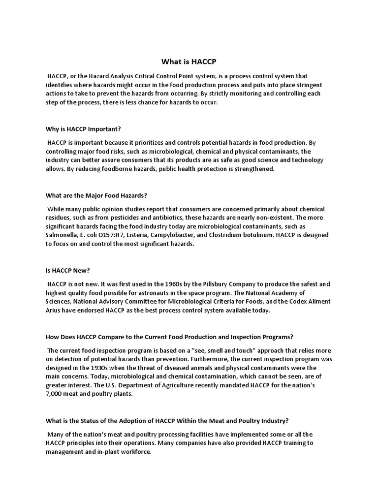 HACCP Questions and Answers PDF Hazard Analysis And Critical